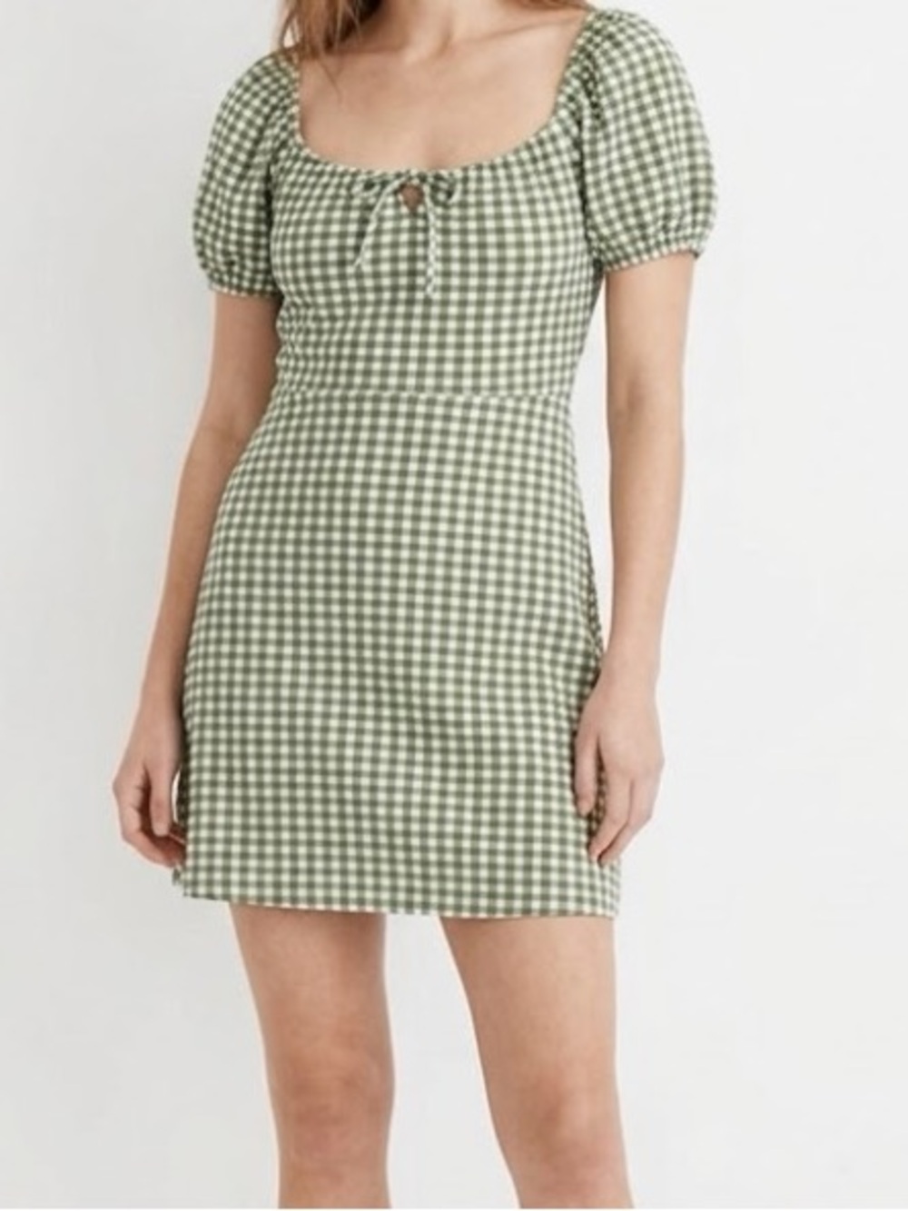 Madewell Faded Palm Gingham Check Jacquard Puff Sleeve Mini Dress Small